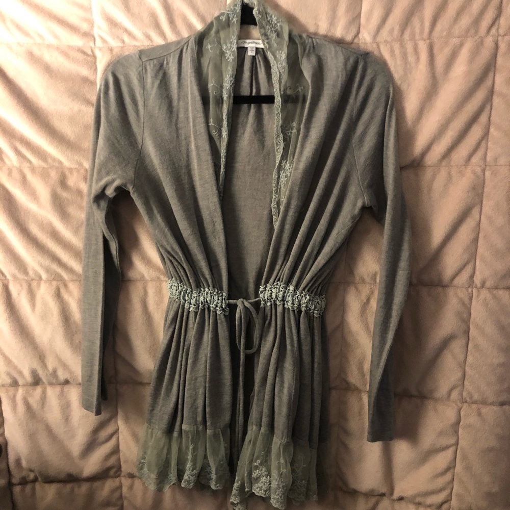 Like new gray cardigan with lace.